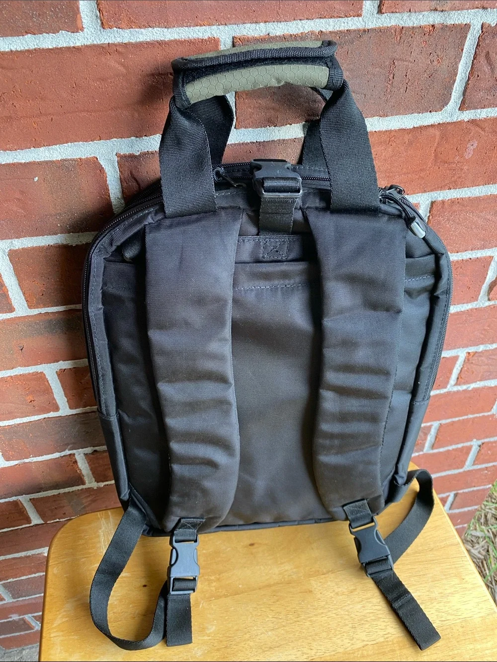 Black and Olive Laptop Backpack with Padded Handles